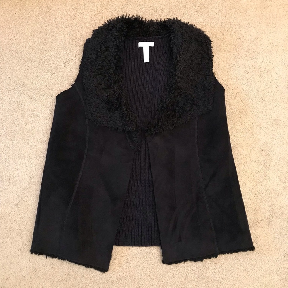 Charter Club Black Faux Fur Suede Sweater Vest Size M Reversible Outerwear